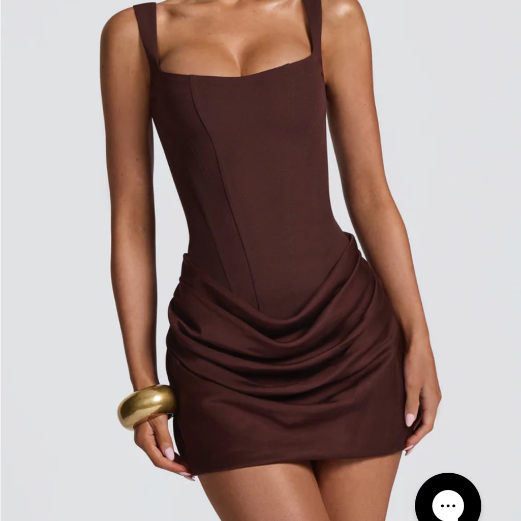 Brown Mini Dress With Square Neck